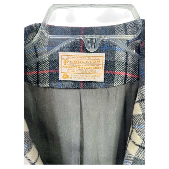 VINTAGE PENDLETON GRAY BLUE PLAID WOOL BLAZER JACKET SINGLE BUTTON SZ 10 - Picture 3 of 7